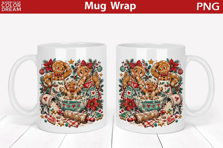 Gingerbread Family Mug Wrap | Christmas Mug Sublimation