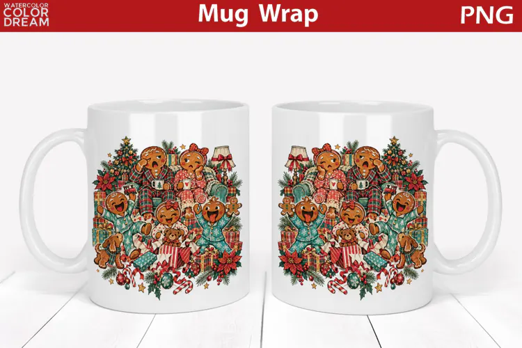 Gingerbread Family Mug Wrap | Christmas Mug Sublimation