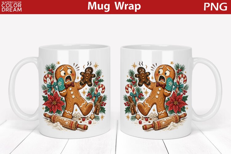 Gingerbread Man Mug Wrap | Christmas Mug Sublimation example image 1
