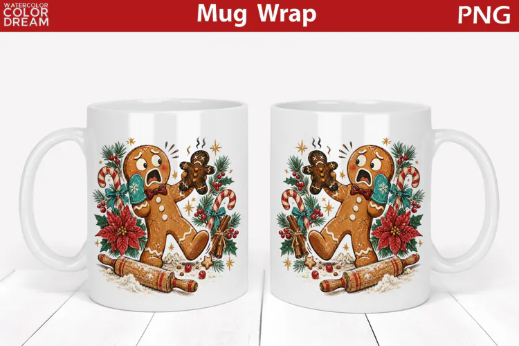 Gingerbread Man Mug Wrap | Christmas Mug Sublimation