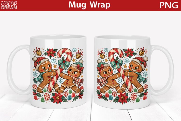 Gingerbread Candy Cane Fight | Christmas Mug Wrap example image 1