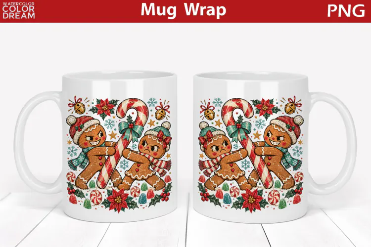 Gingerbread Candy Cane Fight | Christmas Mug Wrap