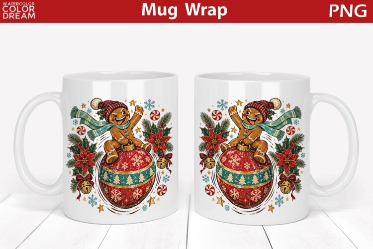 Gingerbread Man Mug Wrap | Christmas Mug Sublimation example image 1