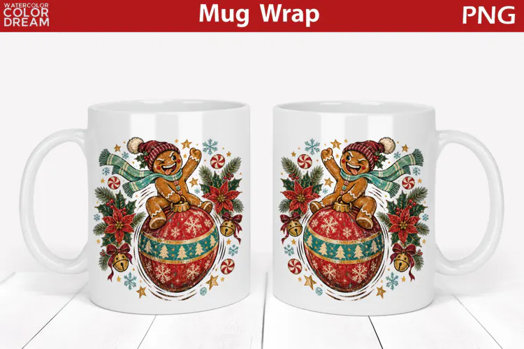 Gingerbread Man Mug Wrap | Christmas Mug Sublimation