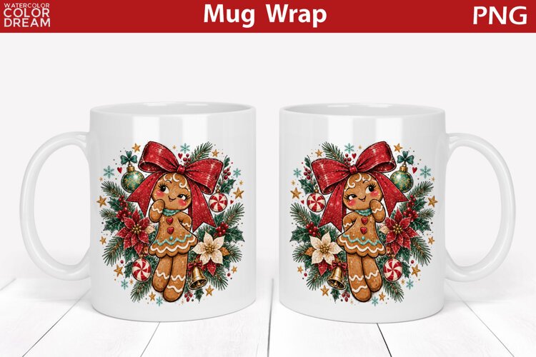 Christmas Gingerbread Girl | Holiday Mug Wrap Sublimation example image 1