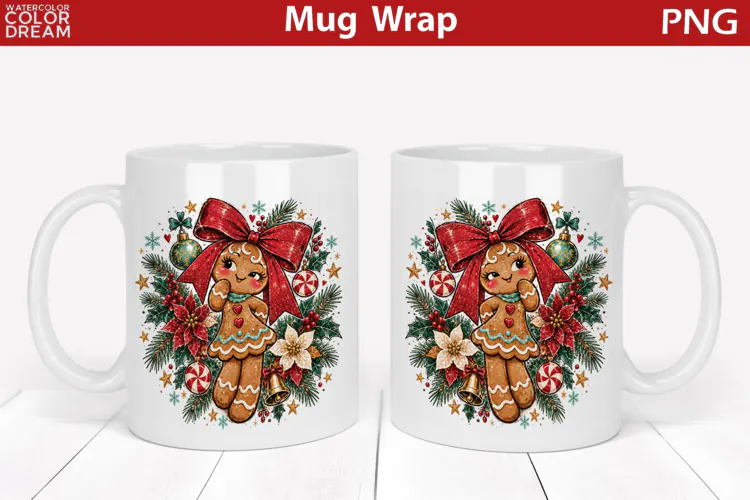 Christmas Gingerbread Girl | Holiday Mug Wrap Sublimation