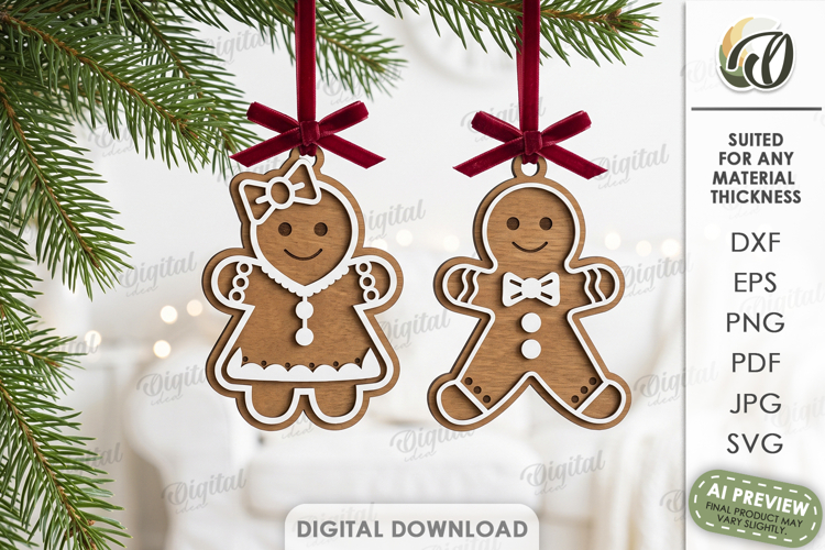 Gingerbread Ornaments Laser Cut. Christmas Tree Decor SVG