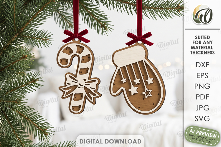 Christmas Ornaments Laser Cut. Christmas Tree Decor SVG
