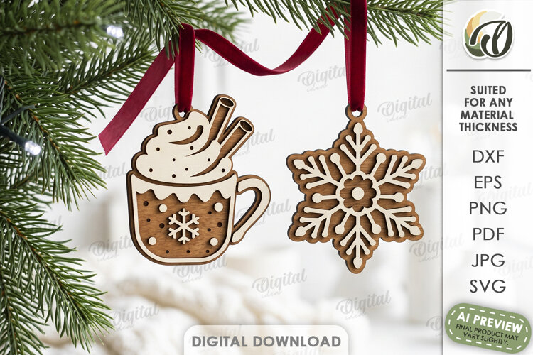 Christmas Ornaments Laser Cut. Christmas Tree Decor SVG example image 1