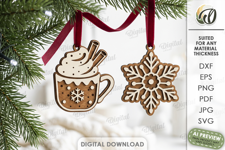 Christmas Ornaments Laser Cut. Christmas Tree Decor SVG