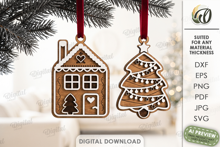 Christmas Ornaments Laser Cut. Christmas Tree Decor SVG