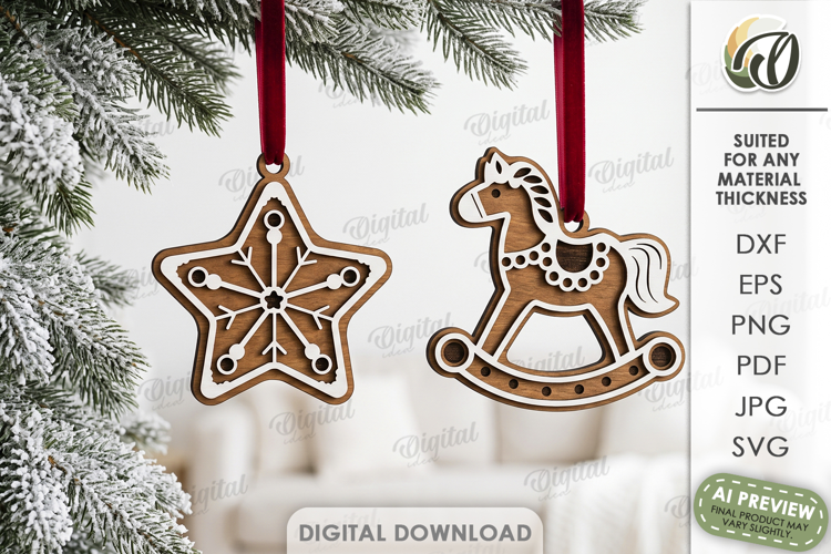 Christmas Ornaments Laser Cut. Christmas Tree Decor SVG