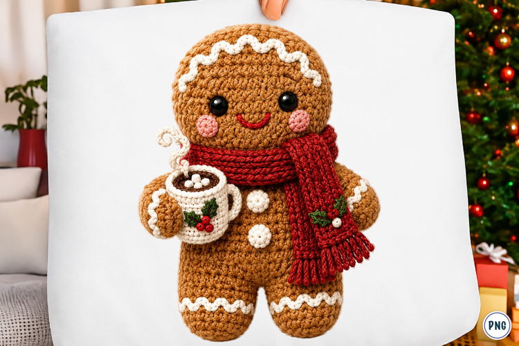 Gingerbread PNG, Faux Yarn Christmas PNG