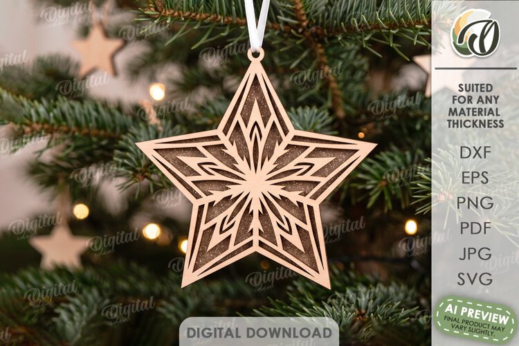 Gingerbread Star Christmas Ornament Laser Cut. Christmas SVG example image 1