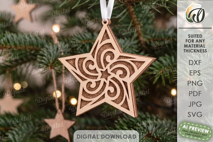 Gingerbread Star Christmas Ornament Laser Cut. Christmas SVG example image 1
