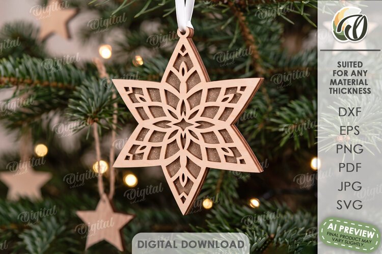 Gingerbread Star Christmas Ornament Laser Cut. Christmas SVG example image 1