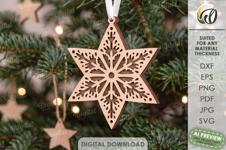 Gingerbread Star Christmas Ornament Laser Cut. Christmas SVG example image 1