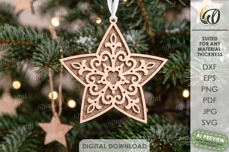 Gingerbread Star Christmas Ornament Laser Cut. Christmas SVG example image 1