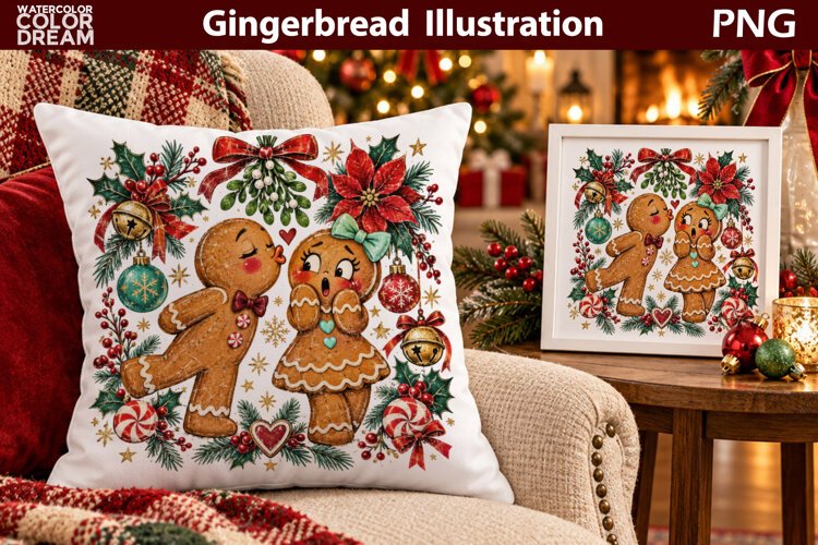 Christmas Gingerbread Couple | Holiday Sublimation example image 1