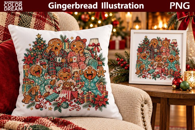 Christmas Gingerbread Family | Holiday Sublimation example image 1