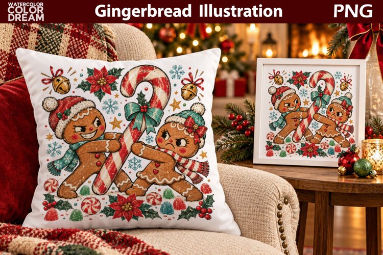 Gingerbread Candy Cane Fight | Christmas Sublimation example image 1