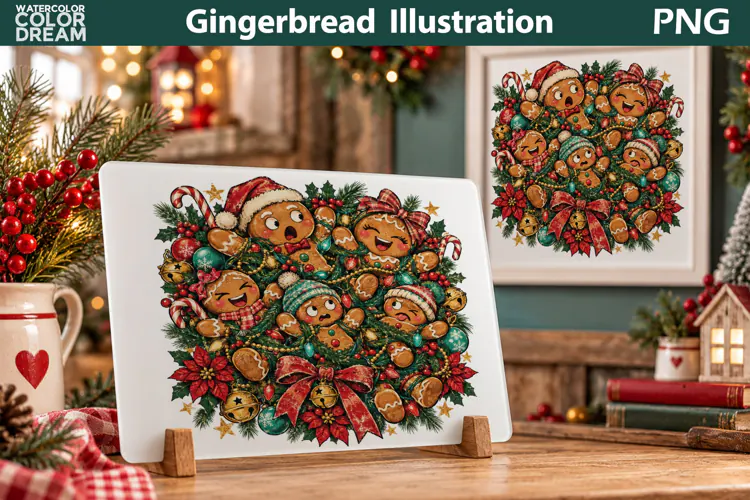 Gingerbread Christmas Wreath | Kitchen Cutting Board