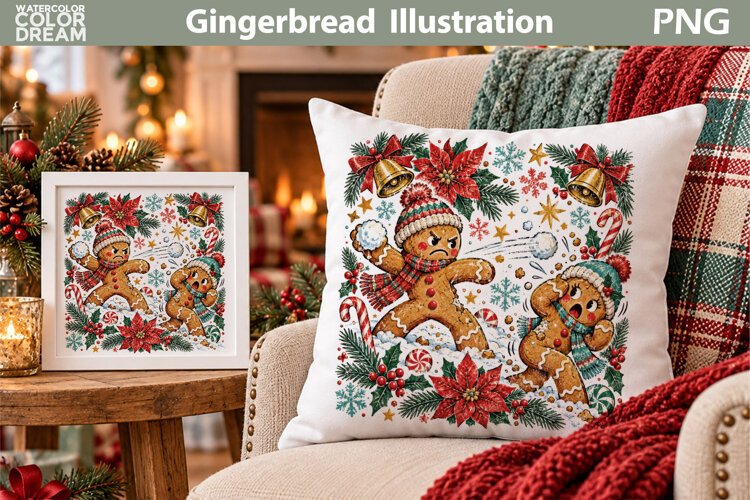 Gingerbread Snowball Fight | Christmas Sublimation example image 1