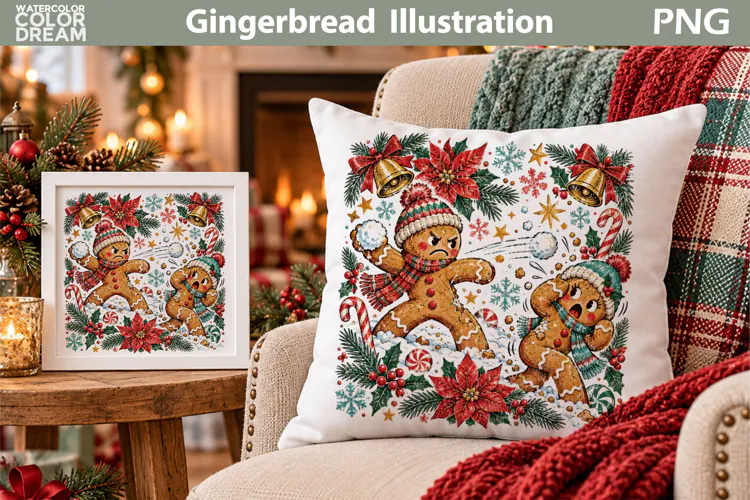Gingerbread Snowball Fight | Christmas Sublimation