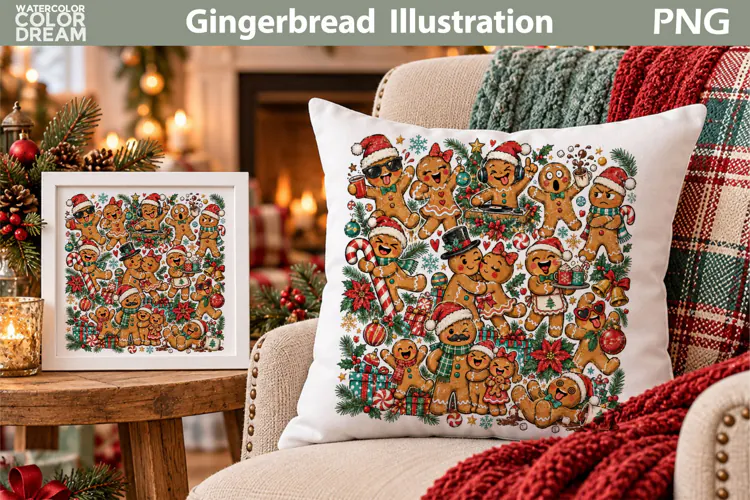 Gingerbread Christmas Party | Holiday Pillow Sublimation