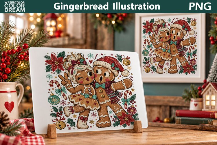 Gingerbread Couple Illustration | Christmas Cutting Board example image 1