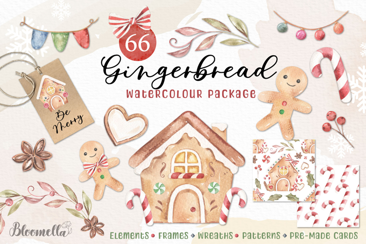 Christmas Watercolour Gingerbreads Clipart Package 66 Assets