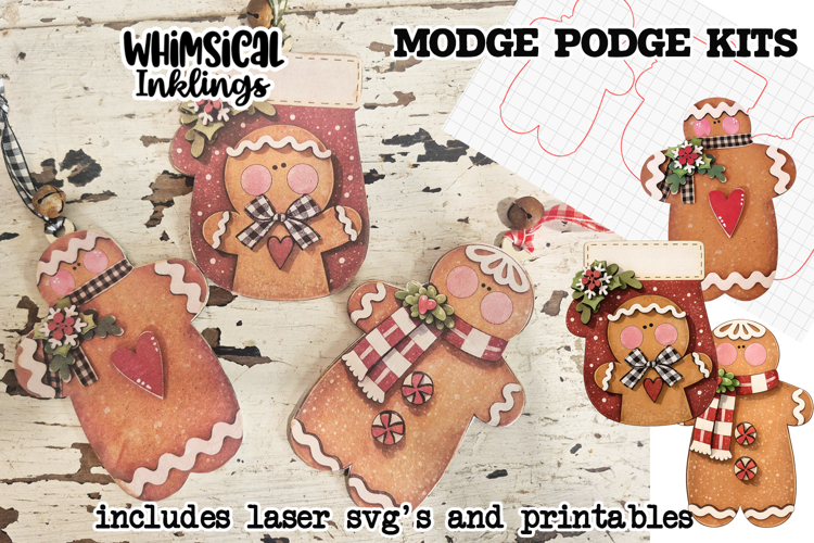 Gingerbread Trio Mod Podge Ornaments SVG and Printables