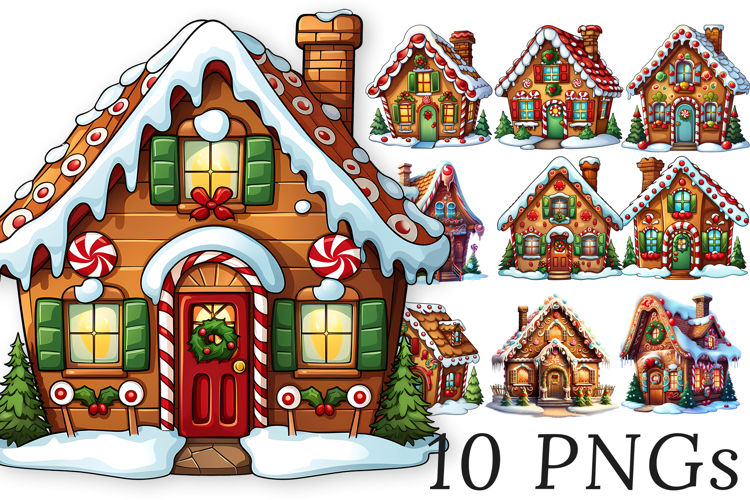 Cute Gingerbread House PNG Bundle 10 Designs Vol 2