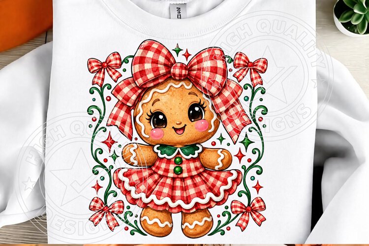 Gingham Gingerbread Girl Christmas PNG example image 1