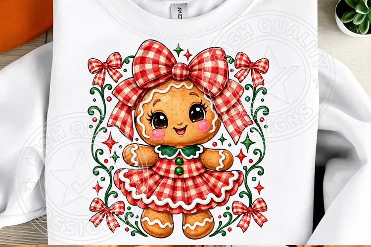 Gingham Gingerbread Girl Christmas PNG