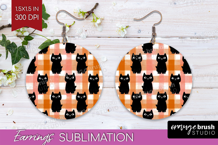 Gingram Halloween Round Earrings - Spooky Cute PNG