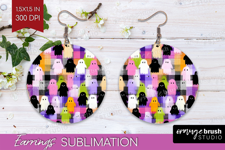 Gingram Halloween Round Earrings - Spooky Cute PNG