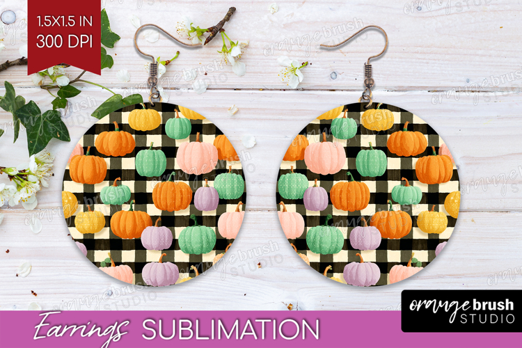 Gingram Halloween Round Earrings - Spooky Cute PNG