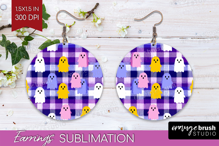 Gingram Halloween Round Earrings - Spooky Cute PNG