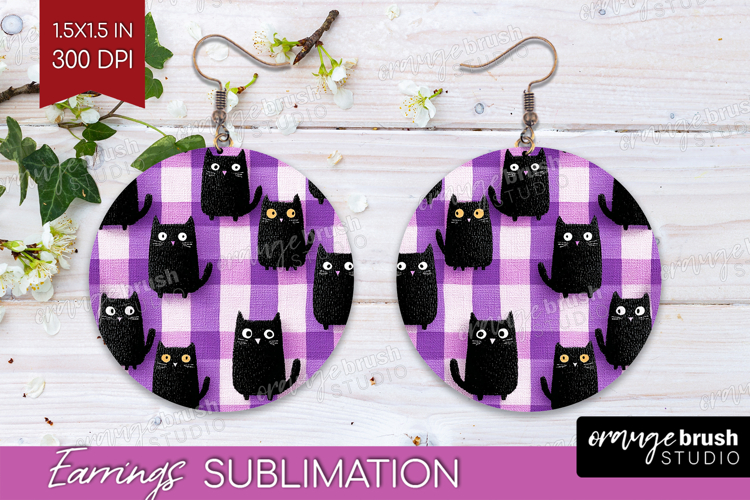 Gingram Halloween Round Earrings - Spooky Cute PNG