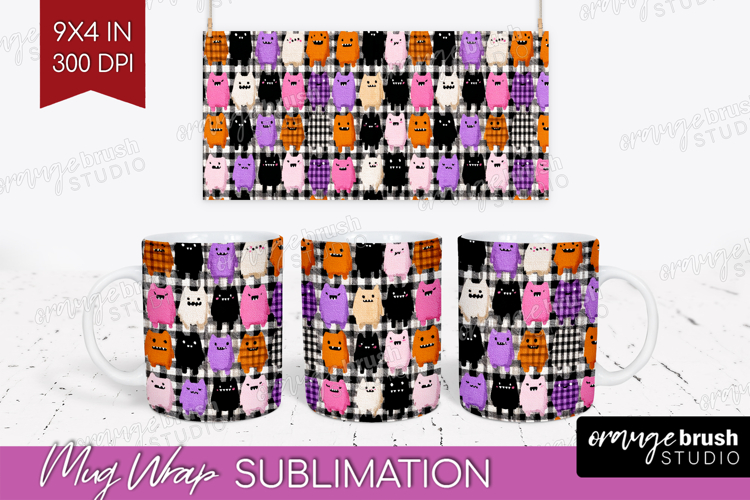 Gingram Halloween Mug Wrap - Spooky Cute Mug PNG Sublimation