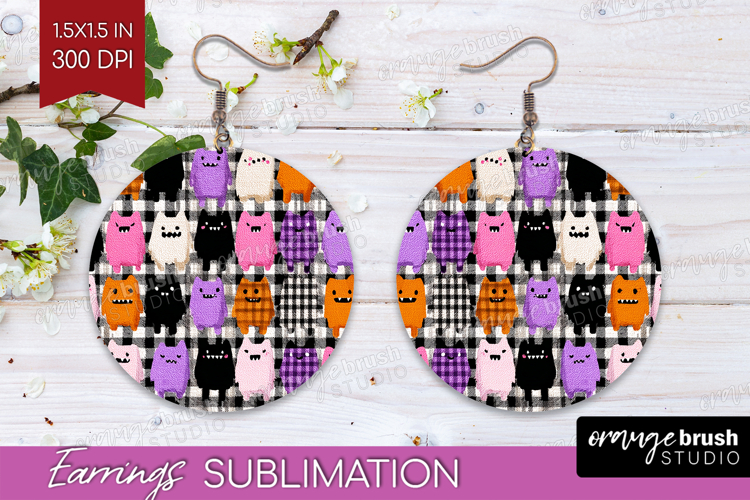 Gingram Halloween Round Earrings - Spooky Cute PNG