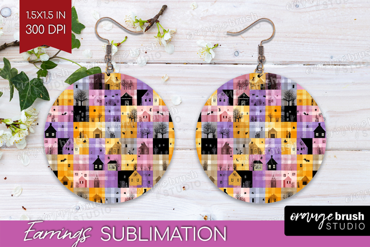 Gingram Halloween Round Earrings - Spooky Cute PNG