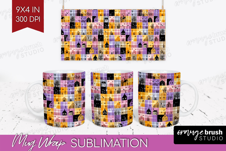 Gingram Halloween Mug Wrap - Spooky Cute Mug PNG Sublimation