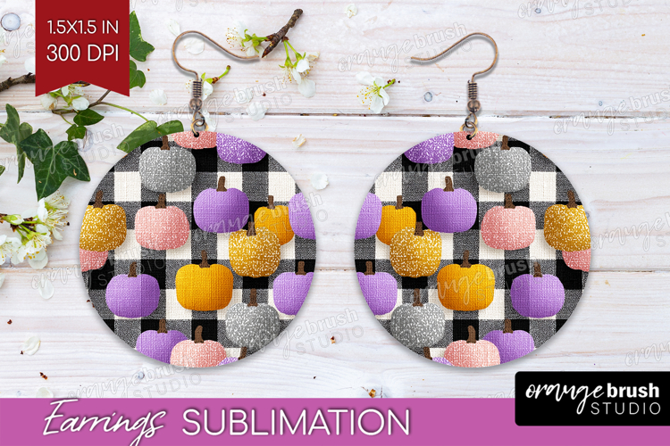 Gingram Halloween Round Earrings - Spooky Cute PNG