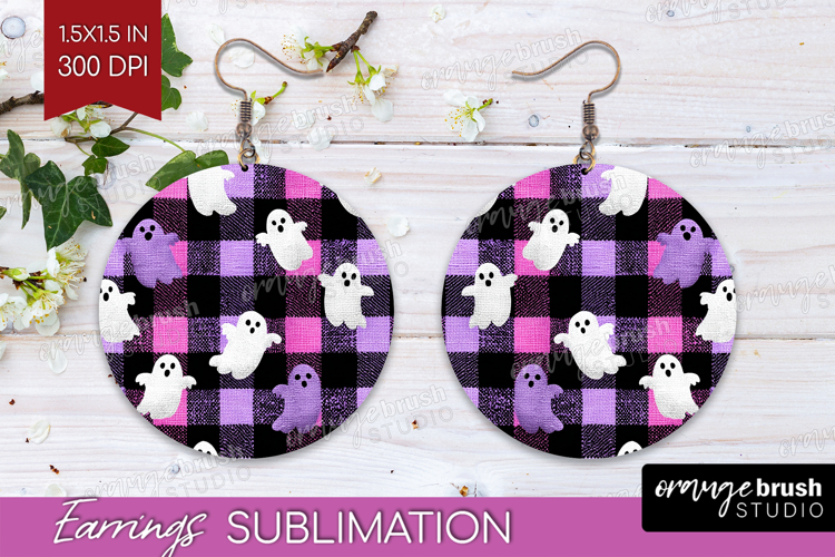 Gingram Halloween Round Earrings - Spooky Cute PNG