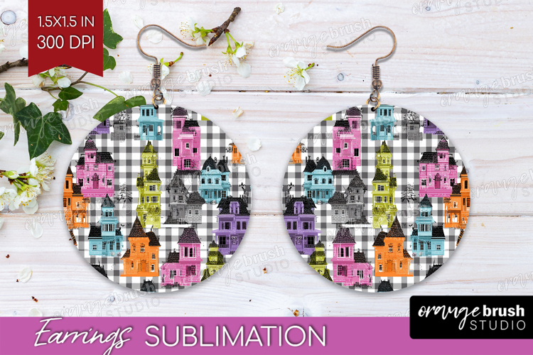 Gingram Halloween Round Earrings - Spooky Cute PNG