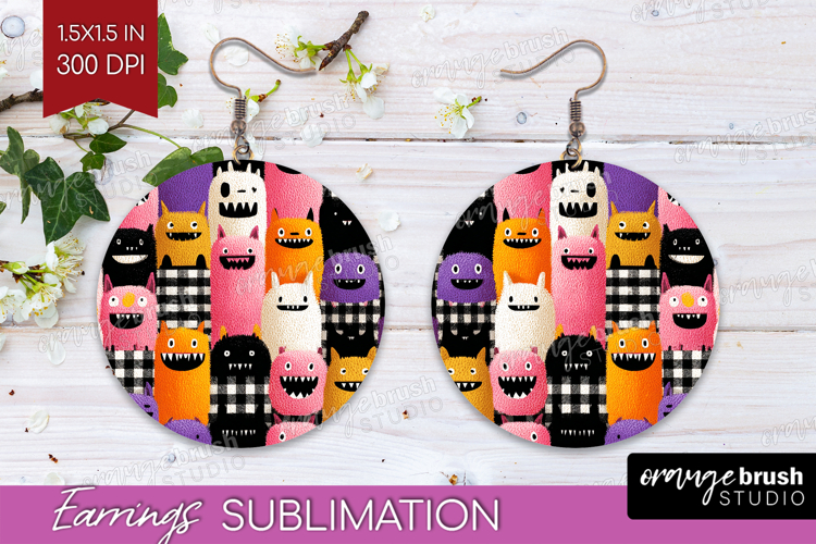 Gingram Halloween Round Earrings - Spooky Cute PNG