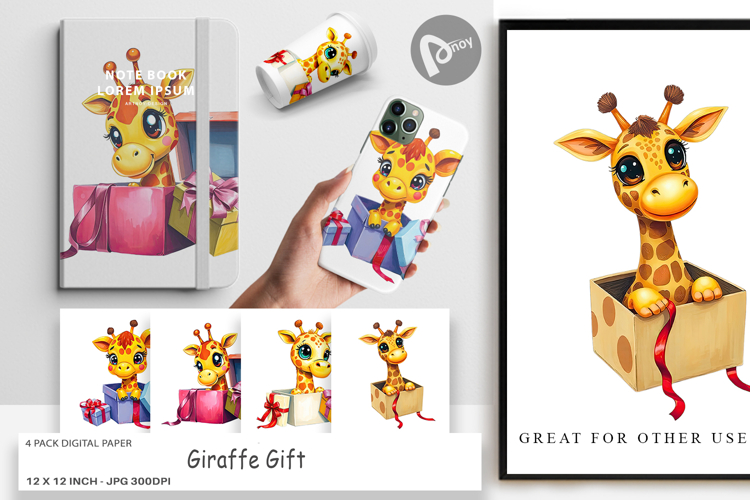 Digital Paper Giraffe Gift example image 1