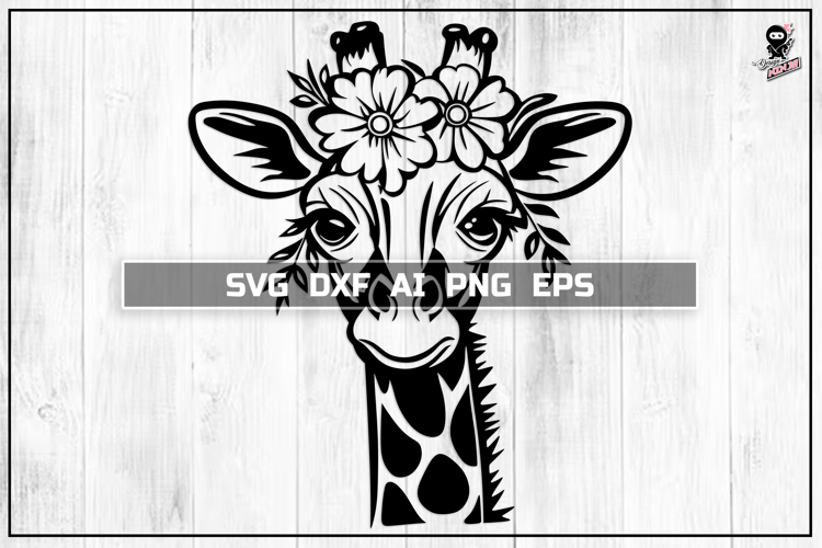 Cute Giraffe Portrait| Floral Baby Animal SVG, AI, Dxf & Png